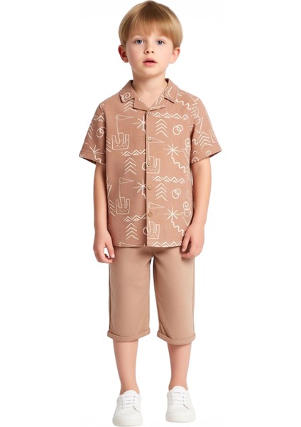 Erkek Çocuk Pamuklu Gömlek ve Pantolon Seti Yazın Enerjisi ve Doğanın Neşesi Kaliteli Şık Rahat