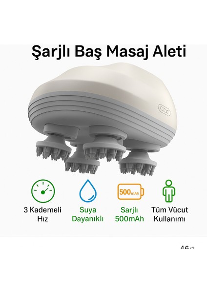 Elektrikli Saç Derisi Masaj Cihazı – Kan Dolaşımını Arttıran, 3 Hızlı Su Geçirmez Şarjlı Masaj Aleti