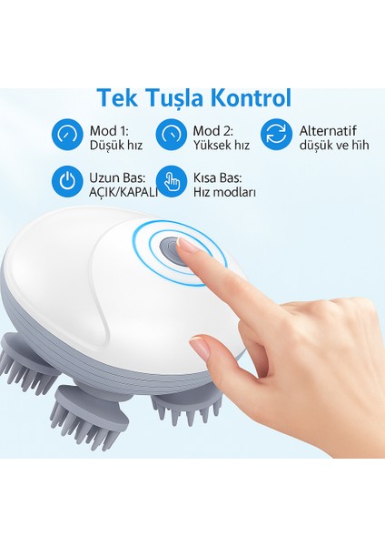 Elektrikli Saç Derisi Masaj Cihazı – Kan Dolaşımını Arttıran, 3 Hızlı Su Geçirmez Şarjlı Masaj Aleti