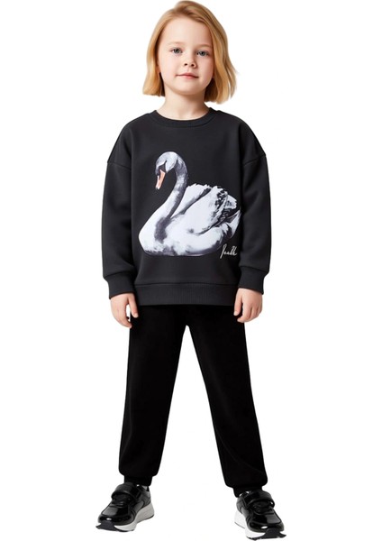 Kız Çocuk Polar Astarlı Kuş Figürlü Örme Eşofman Takımı Kaliteli Şık Rahat Günlük