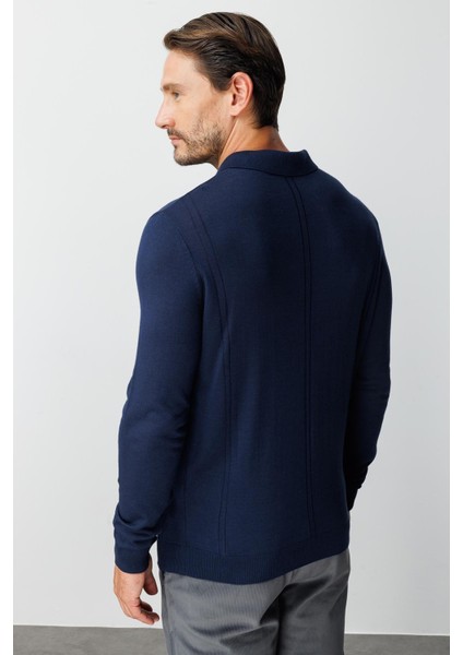 Lacivert Standart Fit Polo Yaka Düz Uzun Kollu Triko indirimleri