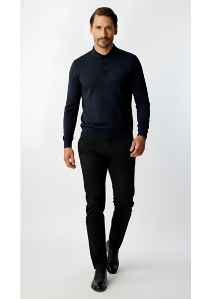 Lacivert Standart Fit Dar Kalıp Polo Yaka Düz Uzun Kollu Rayon Triko indirimleri