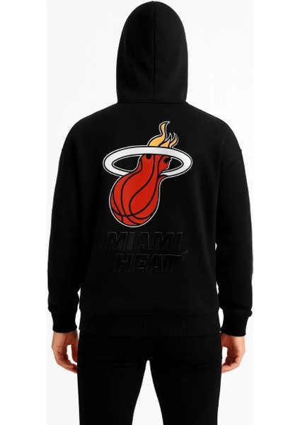 Erkek Kapşonlu Sweatshirt – Üç Iplik Şardonlu Kumaş, Oversize Fit, Ön & Arka Baskılı, Kanguru Cepli, Kışlık Rahat Hoodie - Siyah modelleri