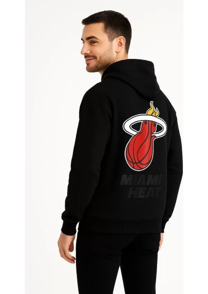 Erkek Kapşonlu Sweatshirt – Üç Iplik Şardonlu Kumaş, Oversize Fit, Ön & Arka Baskılı, Kanguru Cepli, Kışlık Rahat Hoodie - Siyah fırsatları