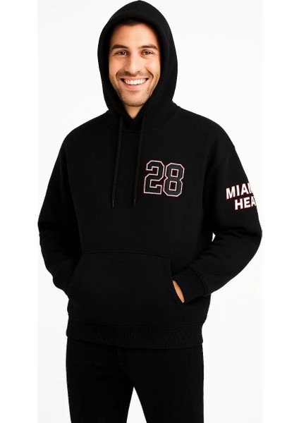 Erkek Kapşonlu Sweatshirt – Üç Iplik Şardonlu Kumaş, Oversize Fit, Ön & Arka Baskılı, Kanguru Cepli, Kışlık Rahat Hoodie - Siyah indirimleri