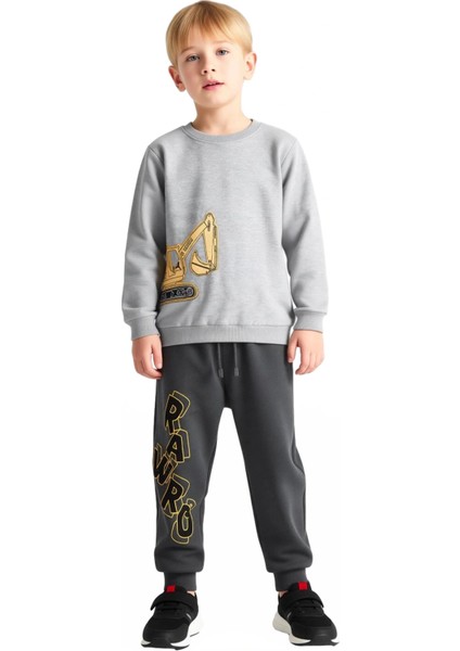 Erkek Çocuk %100 Pamuklu Örme Bisiklet Yaka Sweatshirt ve Eşofman Altı Takımı Canavar Kamyonet