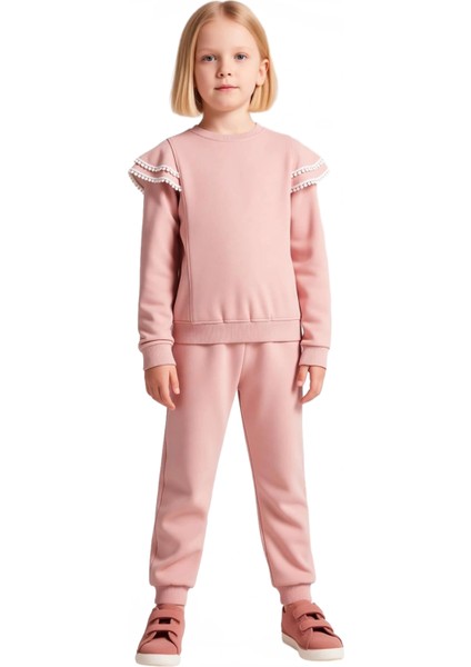 Kız Çocuk Fırfırlı Örme Sweatshirt ve Eşofman Takımı Kış Aylarında Sıcaklık ve Stil Kaliteli