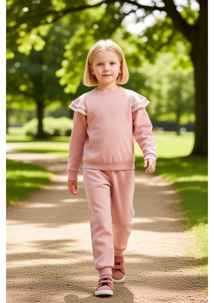 Kız Çocuk Fırfırlı Örme Sweatshirt ve Eşofman Takımı Kış Aylarında Sıcaklık ve Stil Kaliteli fırsatları