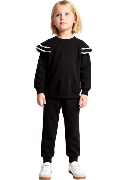 Kız Çocuk Fırfırlı Örme Sweatshirt ve Eşofman Takımı Kış Aylarında Sıcaklık ve Stil Kaliteli