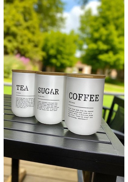 Favora 3’lü Bambu Kapaklı Beyaz Cam Kavanoz Saklama Kabı Seti 1000 ml