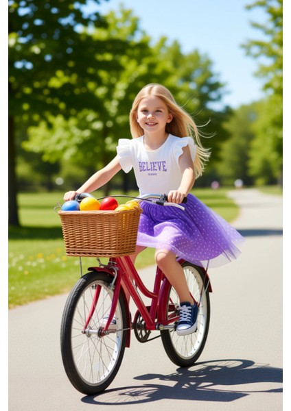 Kız Çocuk Grafik Baskılı Üst ve Katmanlı Tül Etek Seti Kaliteli Şık Rahat Günlük modelleri