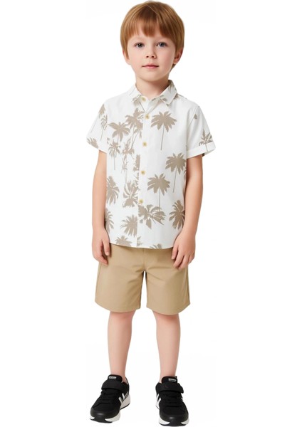 Erkek Çocuk Tropikal Desenli Gömlek ve Şort Seti Kaliteli Şık Rahat Günlük