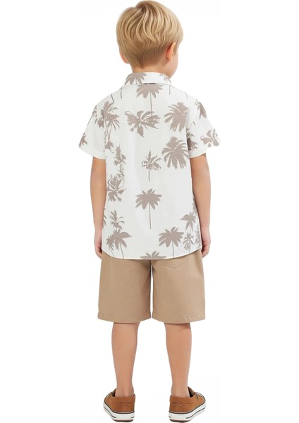 Erkek Çocuk Tropikal Desenli Gömlek ve Şort Seti Kaliteli Şık Rahat Günlük indirimleri