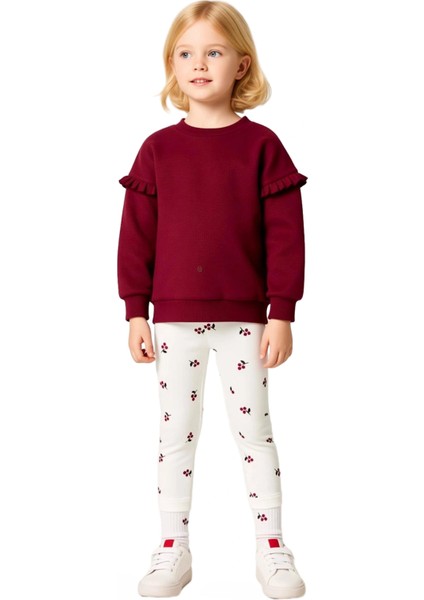 Kız Çocuk Örme Sweatshirt ve Tayt Seti Sevimli Baskılarla Günlük Şıklık Kaliteli Şık Rahat