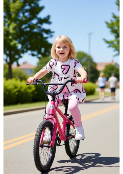 Kız Çocuk Kalp Baskılı Pamuklu Örme Üst ve Esnek Tayt Ikili Set Kaliteli Şık Rahat modelleri