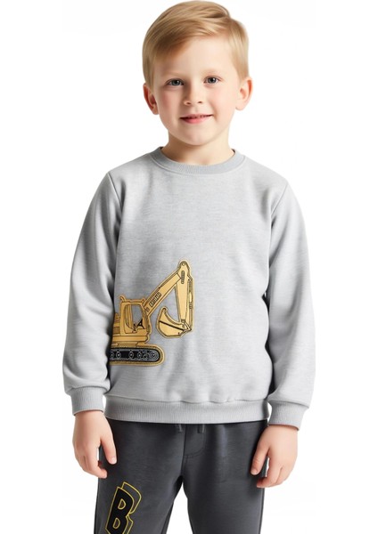 Erkek Çocuk %100 Pamuklu Örme Bisiklet Yaka Sweatshirt ve Eşofman Altı Takımı Canavar Kamyonet indirimleri