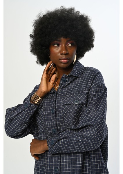 Kadın Kare Desenli Simli Çift Cepli Gömlek fiyatları