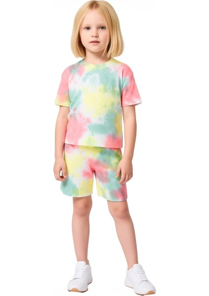 Kız Çocuk Pamuklu Batik Desenli Kısa Kollu Tişört ve Şort Seti Kaliteli Şık Rahat