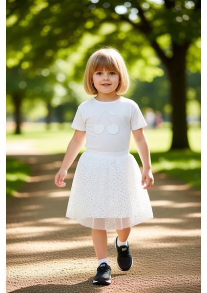 Kız Çocuk Pamuklu Üst ve Parlak Detaylı Etek Seti Kaliteli Şık Rahat Günlük fırsatları