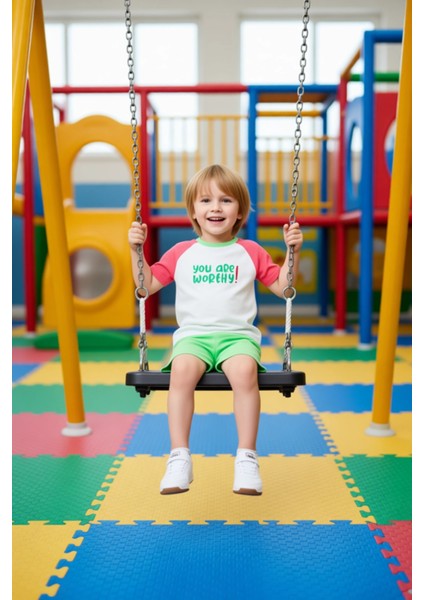 Erkek Çocuk %100 Pamuk Sloganlı Kısa Kollu Örme Takım Kaliteli Şık Rahat Günlük fiyatları