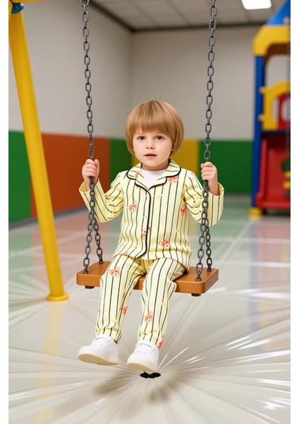 Sevimli Ayıcık Baskılı Yumuşak Erkek Çocuk Pijama Takımı Kaliteli Şık Rahat Günlük fiyatları