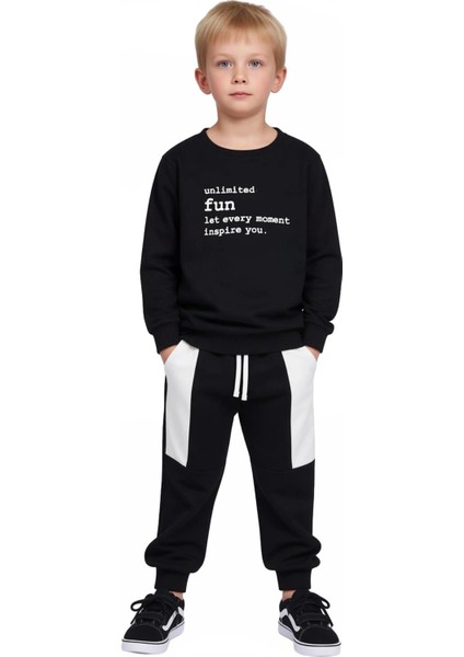 Genç Erkek Sloganlı Sweatshirt ve Jogger Pantolon Kombinasyonu Kaliteli Şık Rahat
