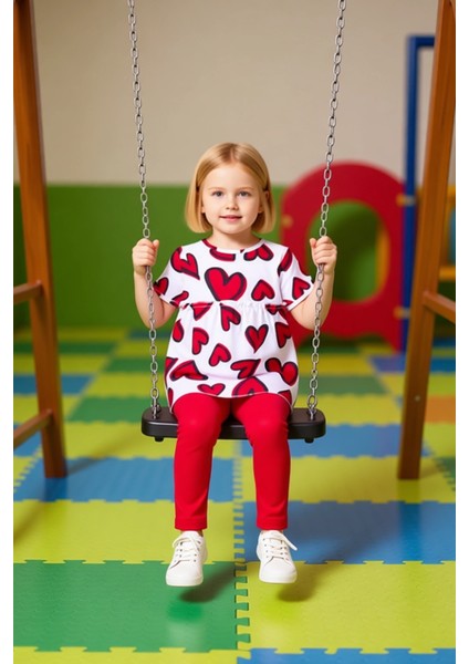 Kız Çocuk Kalp Baskılı Pamuklu Örme Üst ve Esnek Tayt Ikili Set Kaliteli Şık Rahat fiyatları