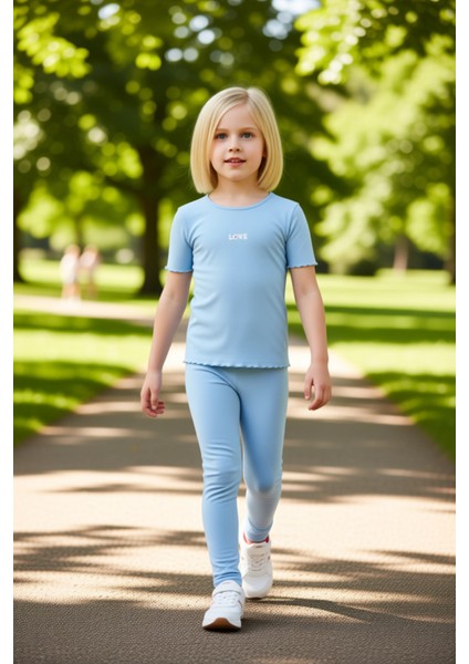 Kız Çocuk Pamuklu Nakışlı Bisiklet Yaka Kısa Kollu Üst ve Geniş Paça Taytlı Takım Kaliteli fırsatları