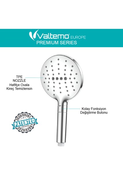 | Valtemo Büyük Boy Krom El Duşu - Jet Fonksiyonlu - Patentli Buton Sistemi indirimleri