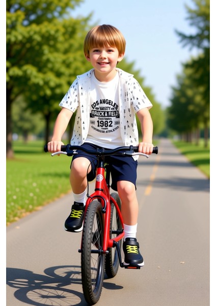 Erkek Çocuk Spor Temalı Baskılı Tişört ve Şortlu Gömlekli Takım Kaliteli Şık Rahat modelleri