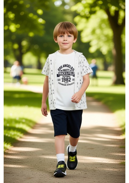 Erkek Çocuk Spor Temalı Baskılı Tişört ve Şortlu Gömlekli Takım Kaliteli Şık Rahat fırsatları