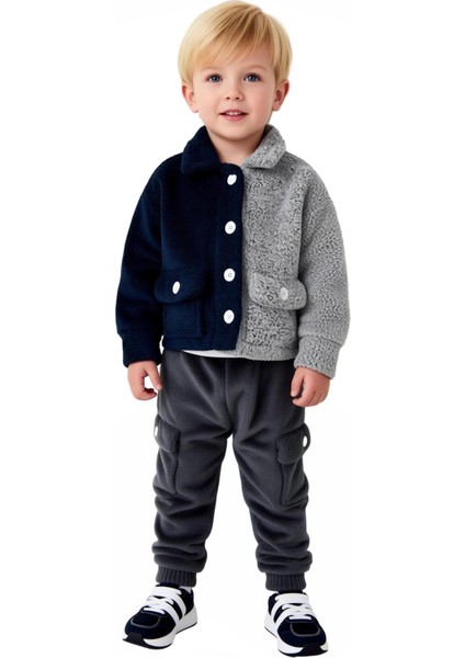 Erkek Çocuk Çift Tonlu Peluş Üst ve Eşofman Altı Seti Kaliteli Şık Rahat Günlük