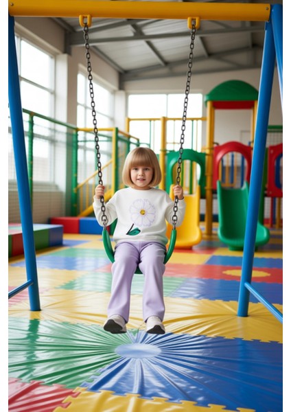 Çiçek Detaylı Kız Çocuk Örme Iki Parça Spor Giyim Seti Kaliteli Şık Rahat Günlük fiyatları