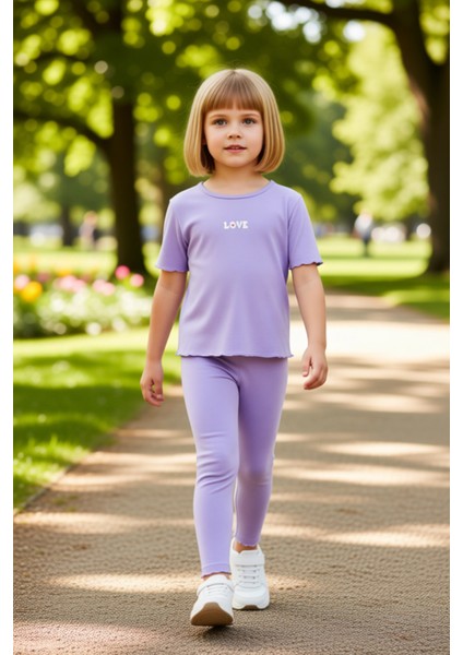 Kız Çocuk Pamuklu Nakışlı Bisiklet Yaka Kısa Kollu Üst ve Geniş Paça Taytlı Takım Kaliteli fırsatları