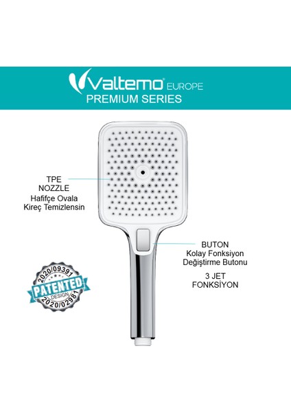 | Valtemo Büyük Boy, Fonksiyonlu, Butonlu, Krom El Duşu