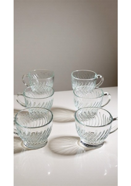 Oval Çizgili Kuplu Çay Fincanı-Bardağı 6 Parça