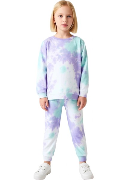 Kız Çocuk Pamuklu Batik Desenli Rahat Üst ve Eşofman Altı Takımı Kaliteli Şık Rahat