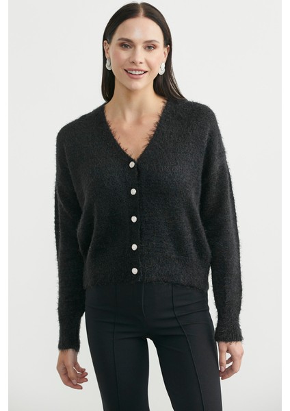 Pamuklu Yumoş Triko Hırka - Siyah