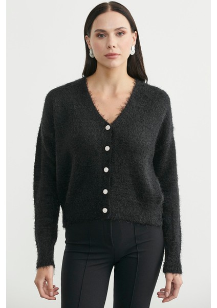 Pamuklu Yumoş Triko Hırka - Siyah fiyatları