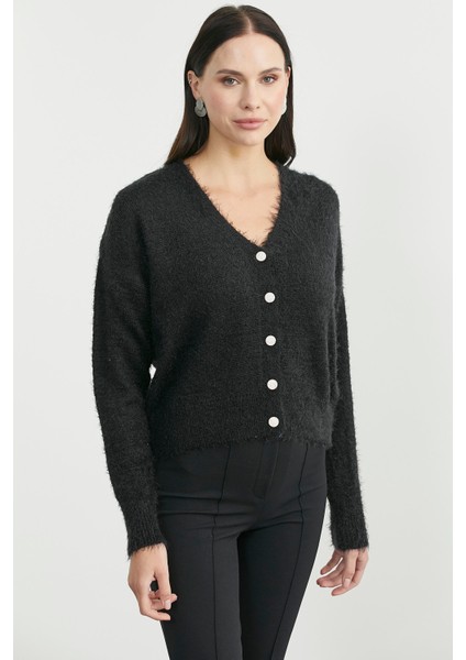 Pamuklu Yumoş Triko Hırka - Siyah fırsatları