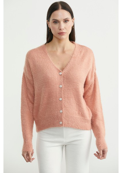 Pamuklu Yumoş Triko Hırka - Pudra