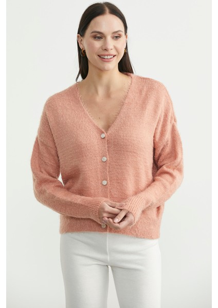 Pamuklu Yumoş Triko Hırka - Pudra fiyatları