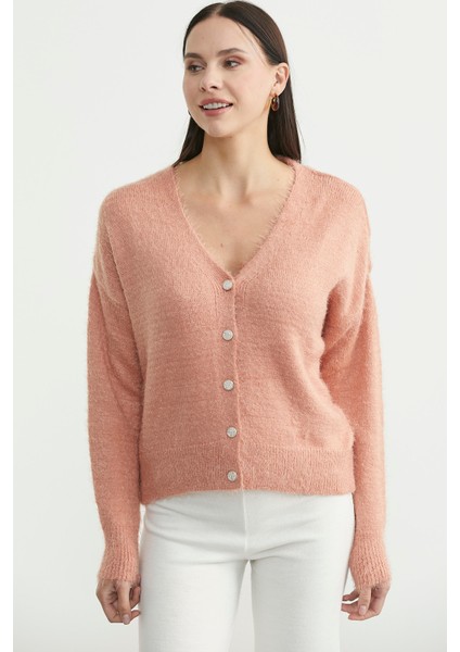 Pamuklu Yumoş Triko Hırka - Pudra modelleri