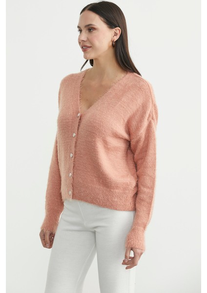 Pamuklu Yumoş Triko Hırka - Pudra fırsatları