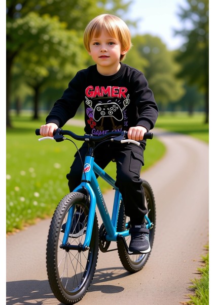 Genç Erkek Oyuncu Grafikli Bisiklet Yaka Sweatshirt ve Kargo Cepli Pantolon Seti Kaliteli Şık modelleri