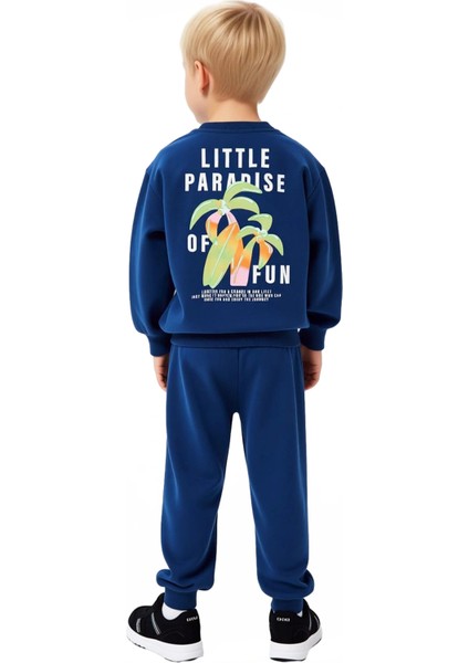 Kız Çocuk Pamuklu Örme Bisiklet Yaka Tropikal Baskılı Takım Kaliteli Şık Rahat