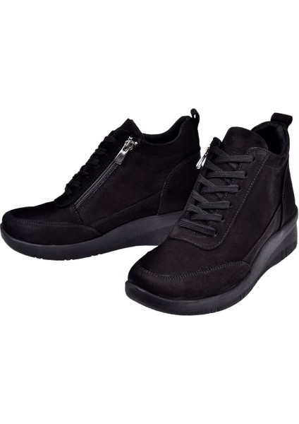Hakiki Deri Dolgu Taban Nubuk Kadın Bot BEE-375 Siyah Nubuk fırsatları