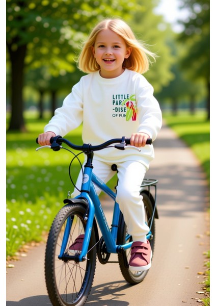 Kız Çocuk Pamuklu Örme Bisiklet Yaka Tropikal Baskılı Takım Kaliteli Şık Rahat modelleri