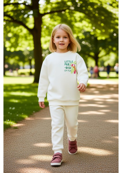 Kız Çocuk Pamuklu Örme Bisiklet Yaka Tropikal Baskılı Takım Kaliteli Şık Rahat fırsatları