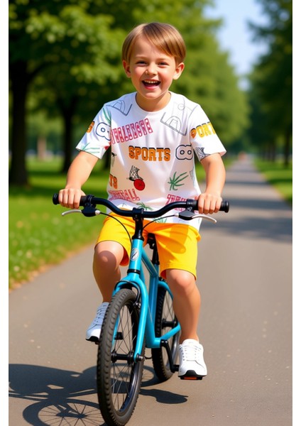 Erkek Çocuk Pamuklu Grafik Baskılı Tişört ve Şort Ikili Takım Kaliteli Şık Rahat modelleri